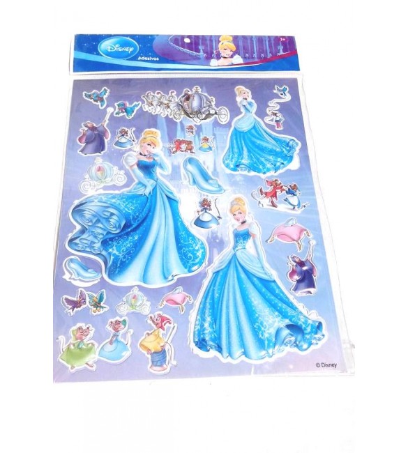 Cartela de Adesivos Alto Relevo Cinderela Disney